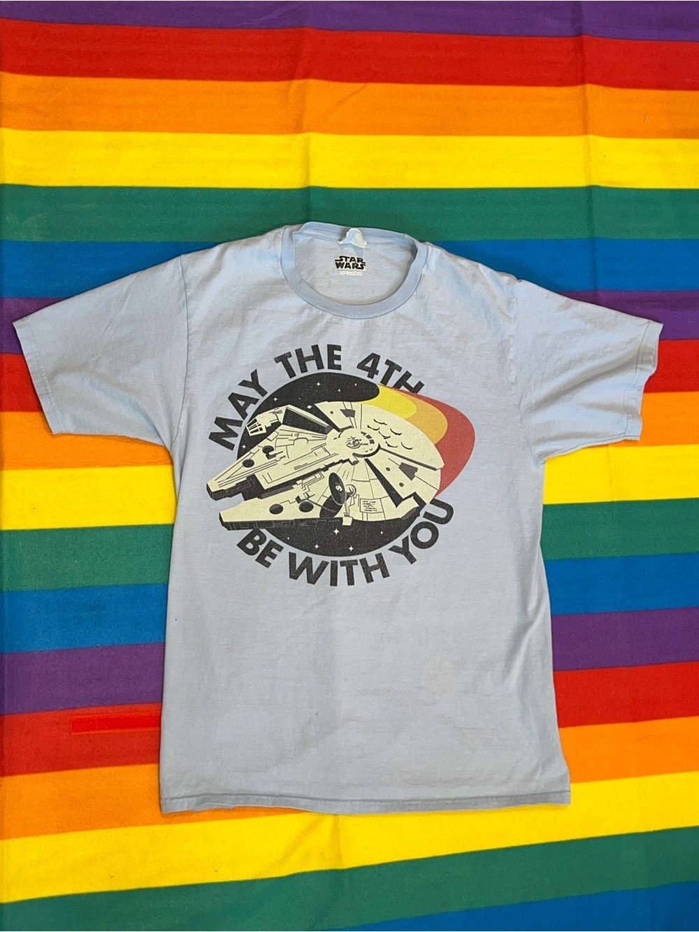 Star Wars Light Blue 'May the 4th Be With You' Graphic Tee, Millenium Falcon, S